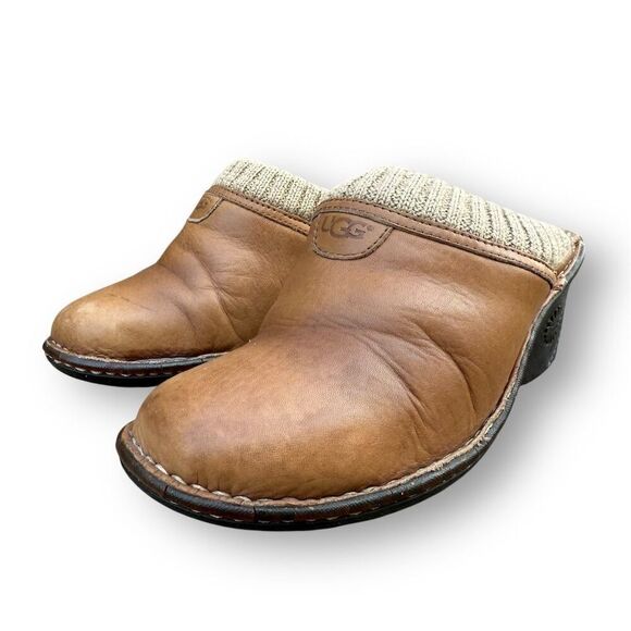 UGG Women's Gael Wedge Slip-on Winter Clogs Brown Leather Shearling Size 7 - Picture 7 of 13